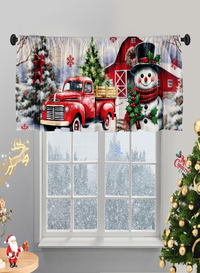 SUNWISHA Christmas Valance Curtains 52x18 Inch - Red Truck & Snowman Design with Snowy Village Scene - Festive Tree/Snowflakes Decor - Rod Pocket Kitchen/Bathroom Winter Valances - Image 3